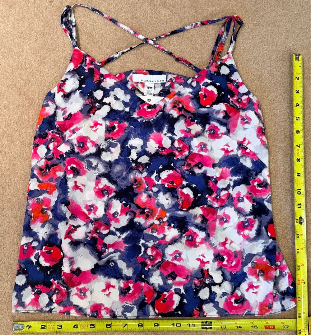 Fourteenth Place Floral Crossback Cami Tank Top Blue Pink Size Medium M
